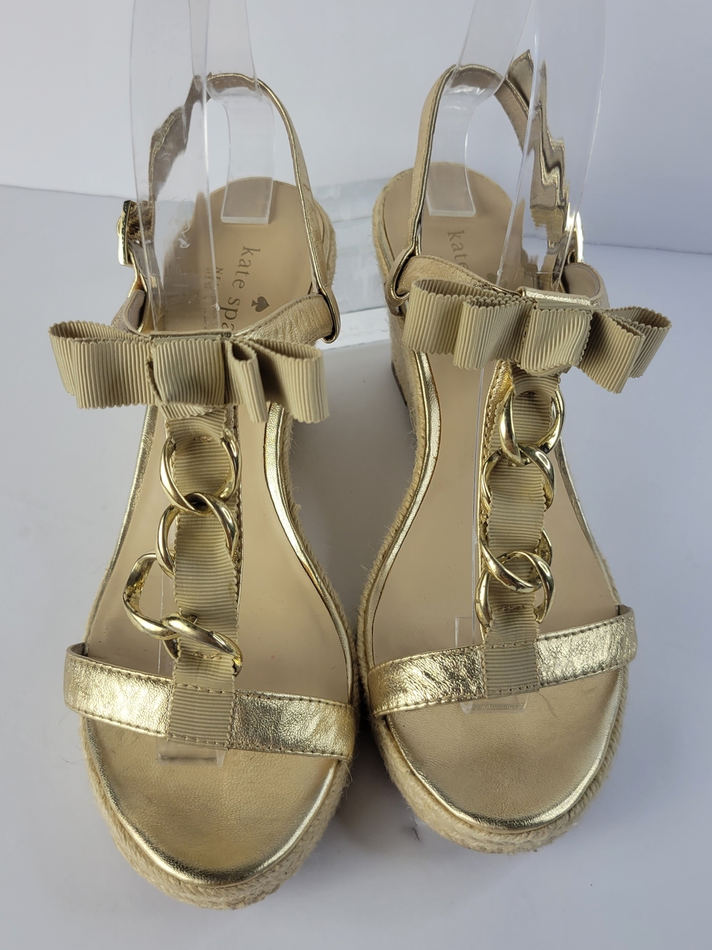 Kate Spade Gold Bow T-Strap Platform Sandals Womens Size 7